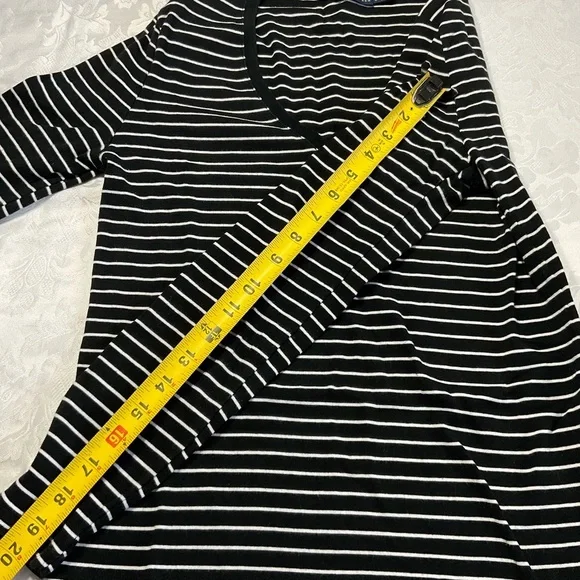 Ralph Lauren Black White Striped Long Sleeve Knit Top Women 100%Cotton Size L - Picture 6 of 7